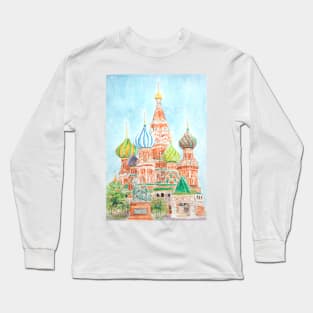 Moscow Saint Basils Cathedral watercolor Long Sleeve T-Shirt